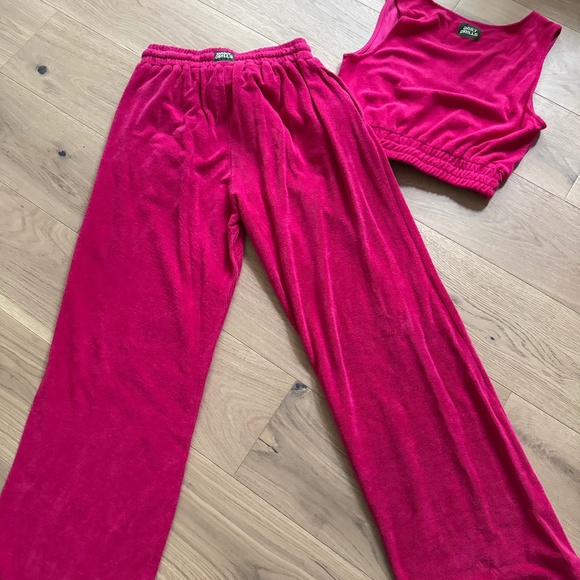 Daily drills SET  Terry crop sleeveless, with pants hot pink size M/L - Picture 7 of 10